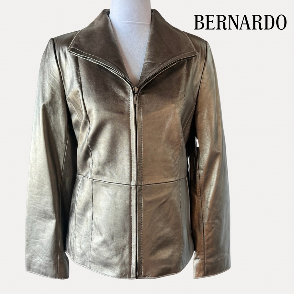 B by Bernardo Bronze Gold Zip Jacket Blazer Medium Metallic brown leather new